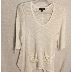 Cal Style usa Women's Knit top Tunic 3/4  sleeve pockets cream M